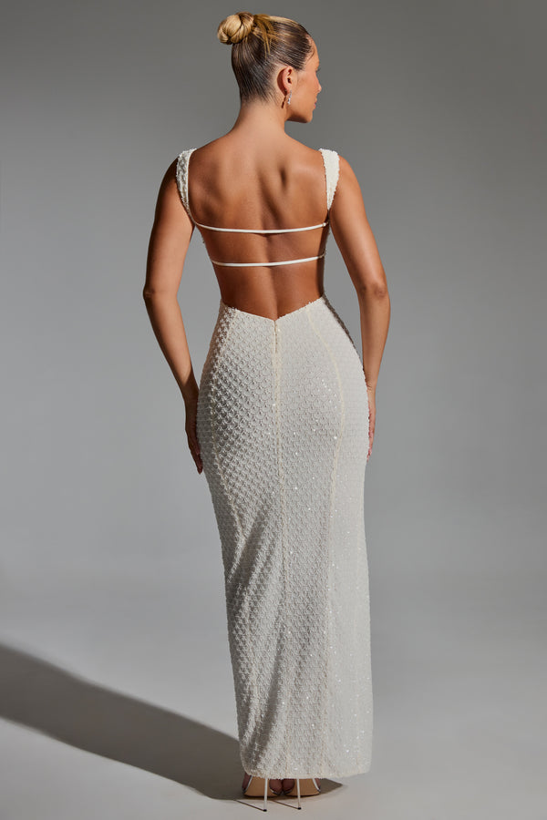 Embellished Open-Back Maxi Dress in White - 2