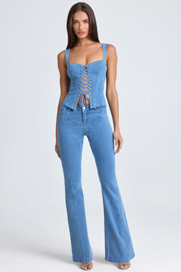 Mid-Rise Flared Jeans in Mid Blue Stonewash
