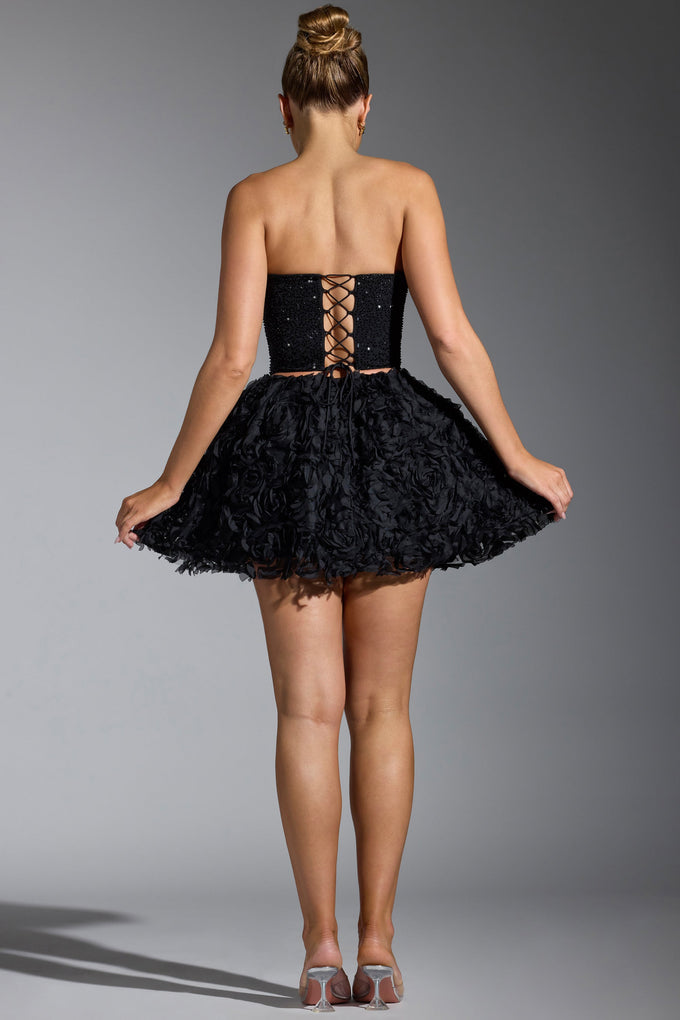 Floral-Appliqué Mini Skirt in Black