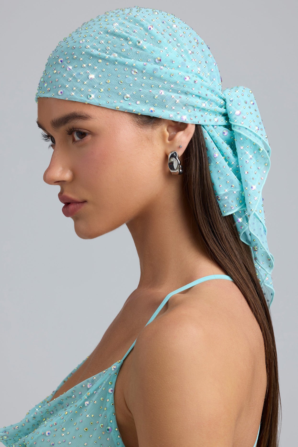 Embellished Mesh Headscarf in Ice Blue