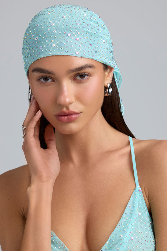 Embellished Mesh Headscarf in Ice Blue