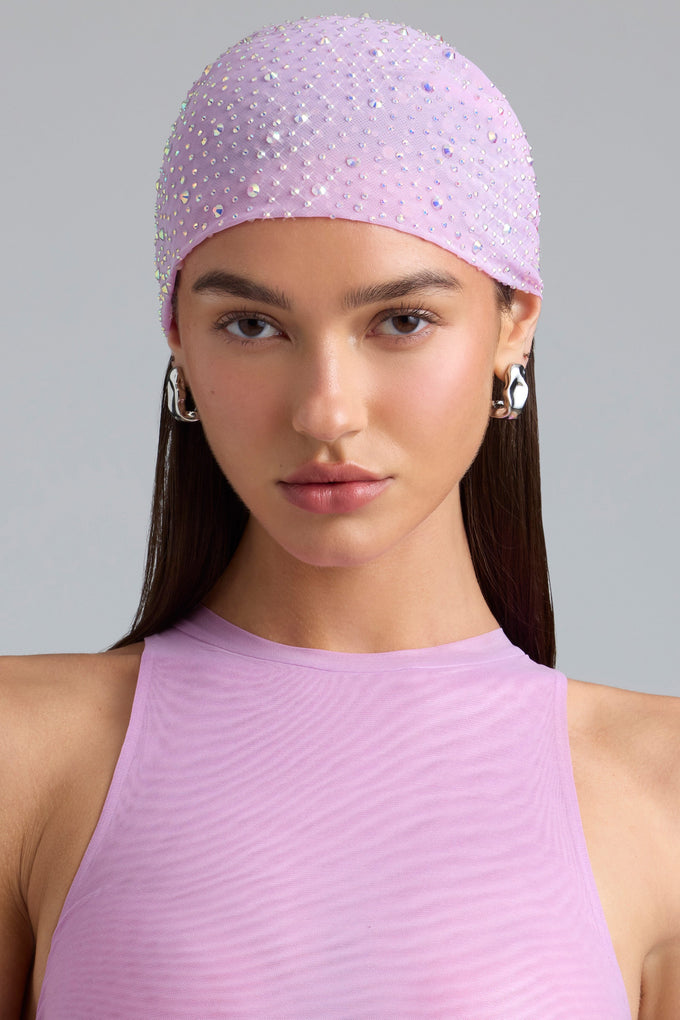 Embellished Mesh Headscarf in Violet Pink