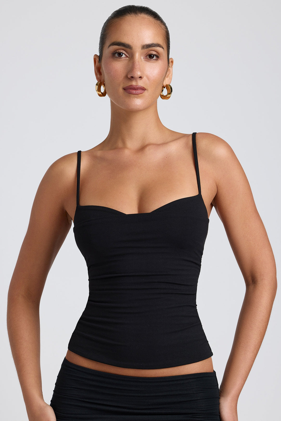 Esme Ruched Layered Tank Top in Black | Oh Polly