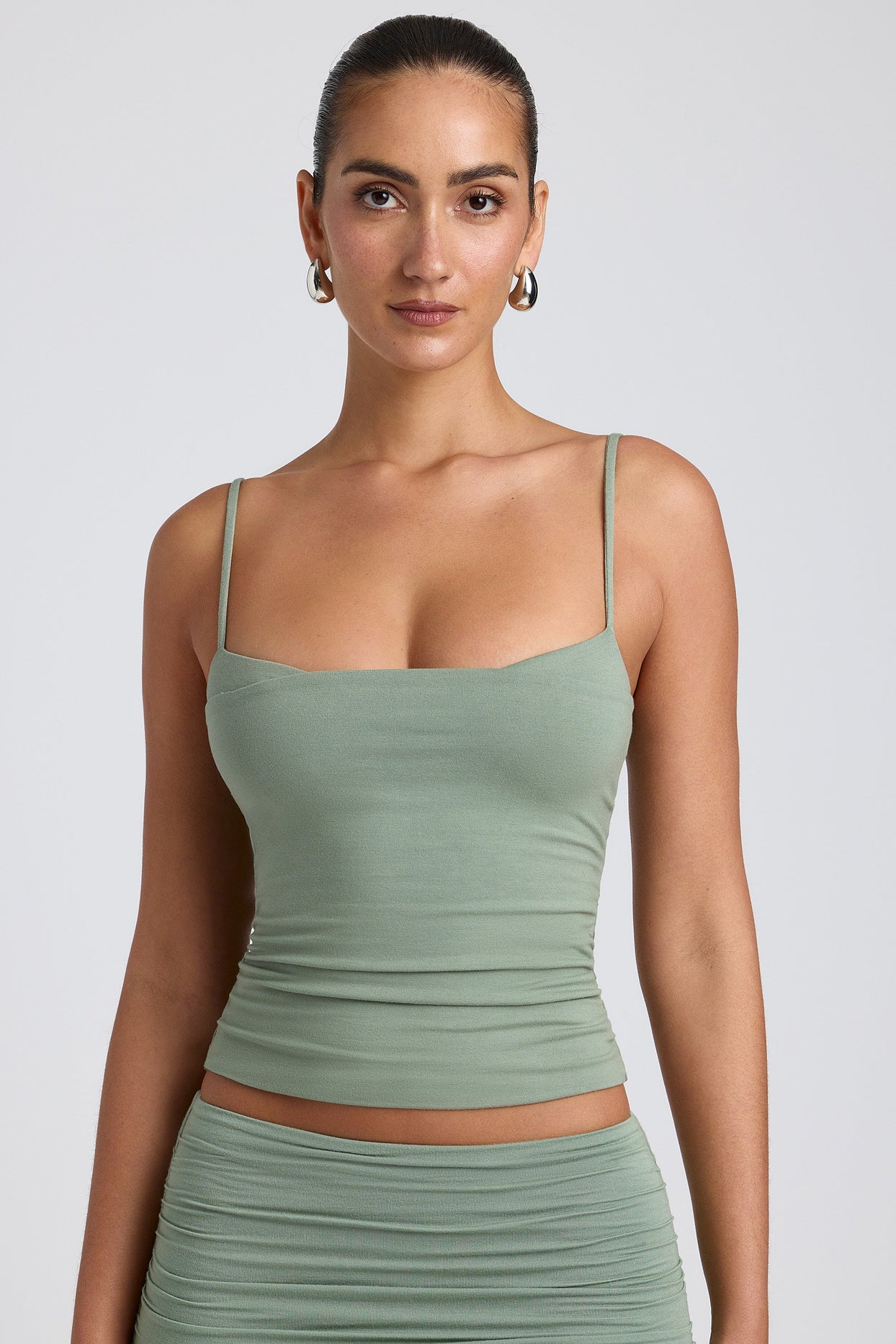 Modal Ruched Layered Tank Top in Sage Green
