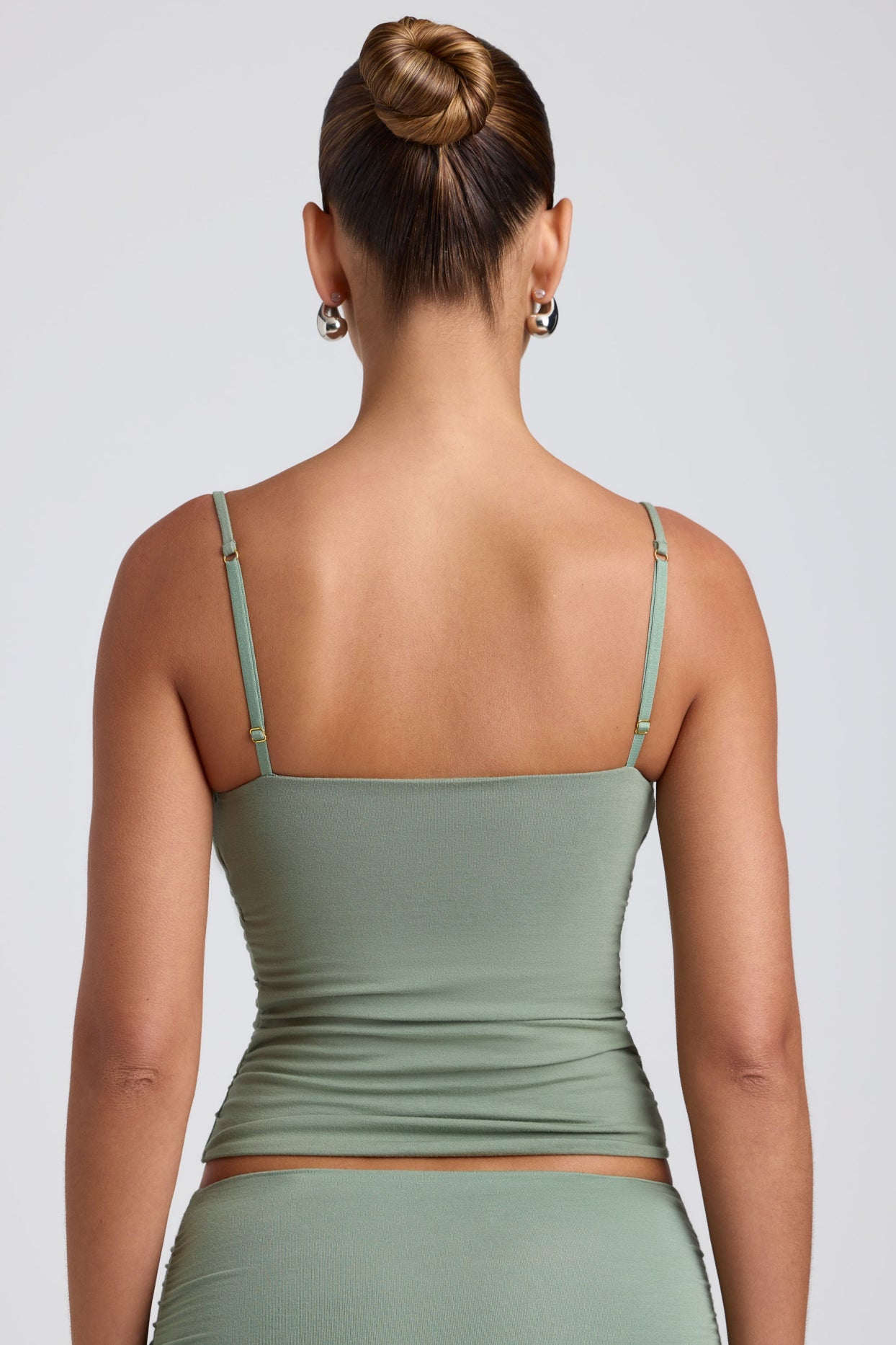 Modal Ruched Layered Tank Top in Sage Green