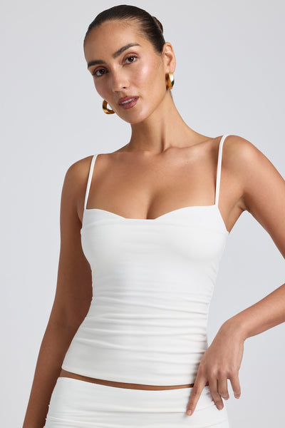 Esme Ruched Layered Tank Top in White | Oh Polly