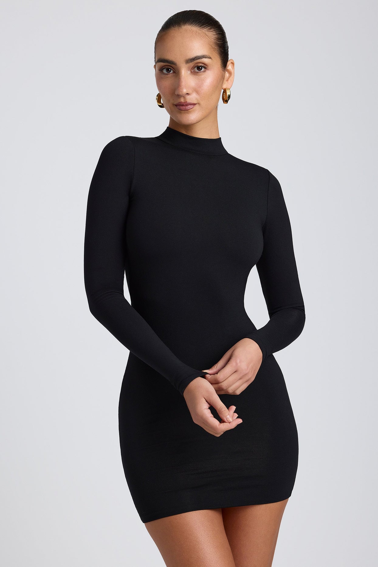 Yara Open-Back Long-Sleeve Mini Dress in Black