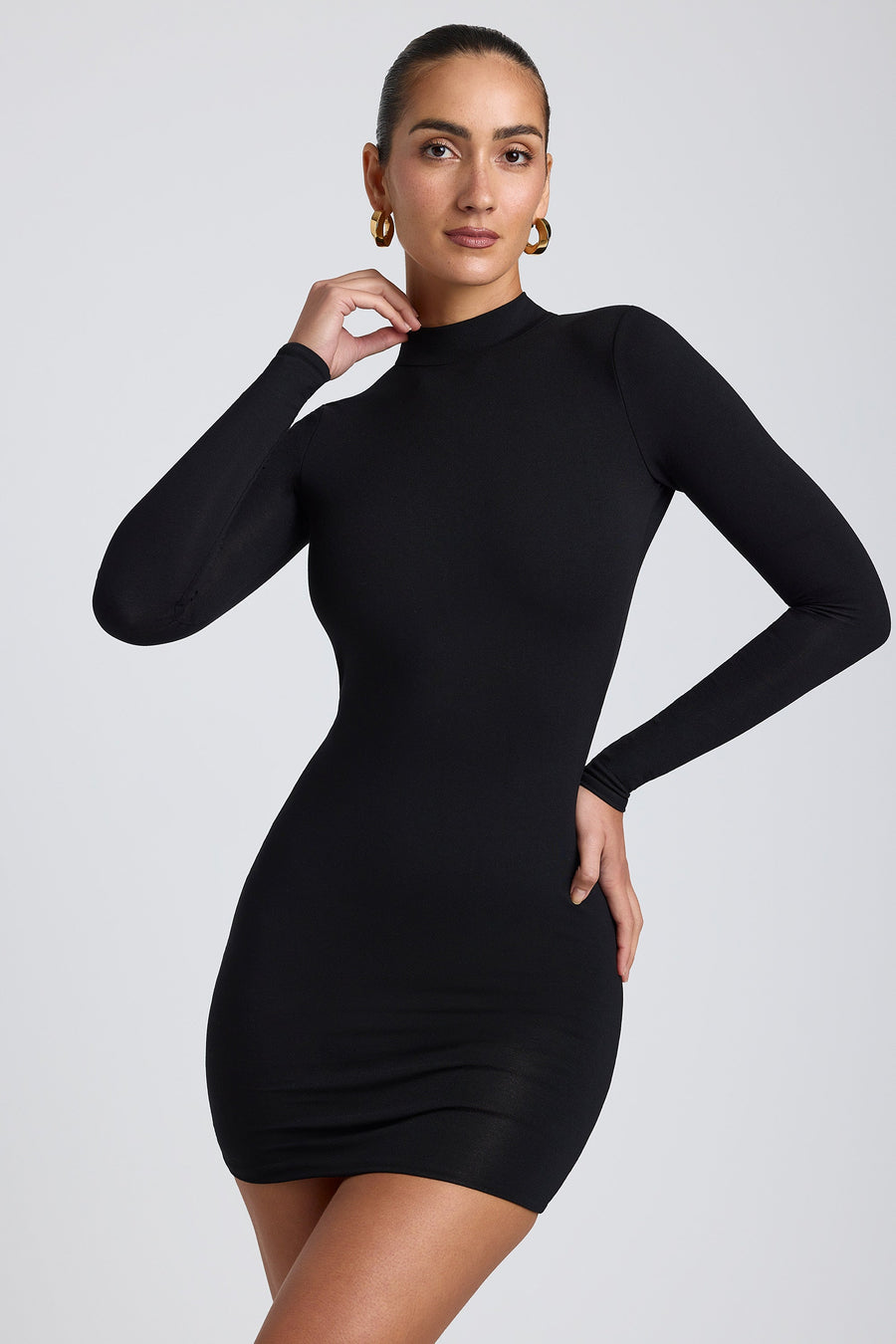 Yara Open-Back Long-Sleeve Mini Dress in Black | Oh Polly