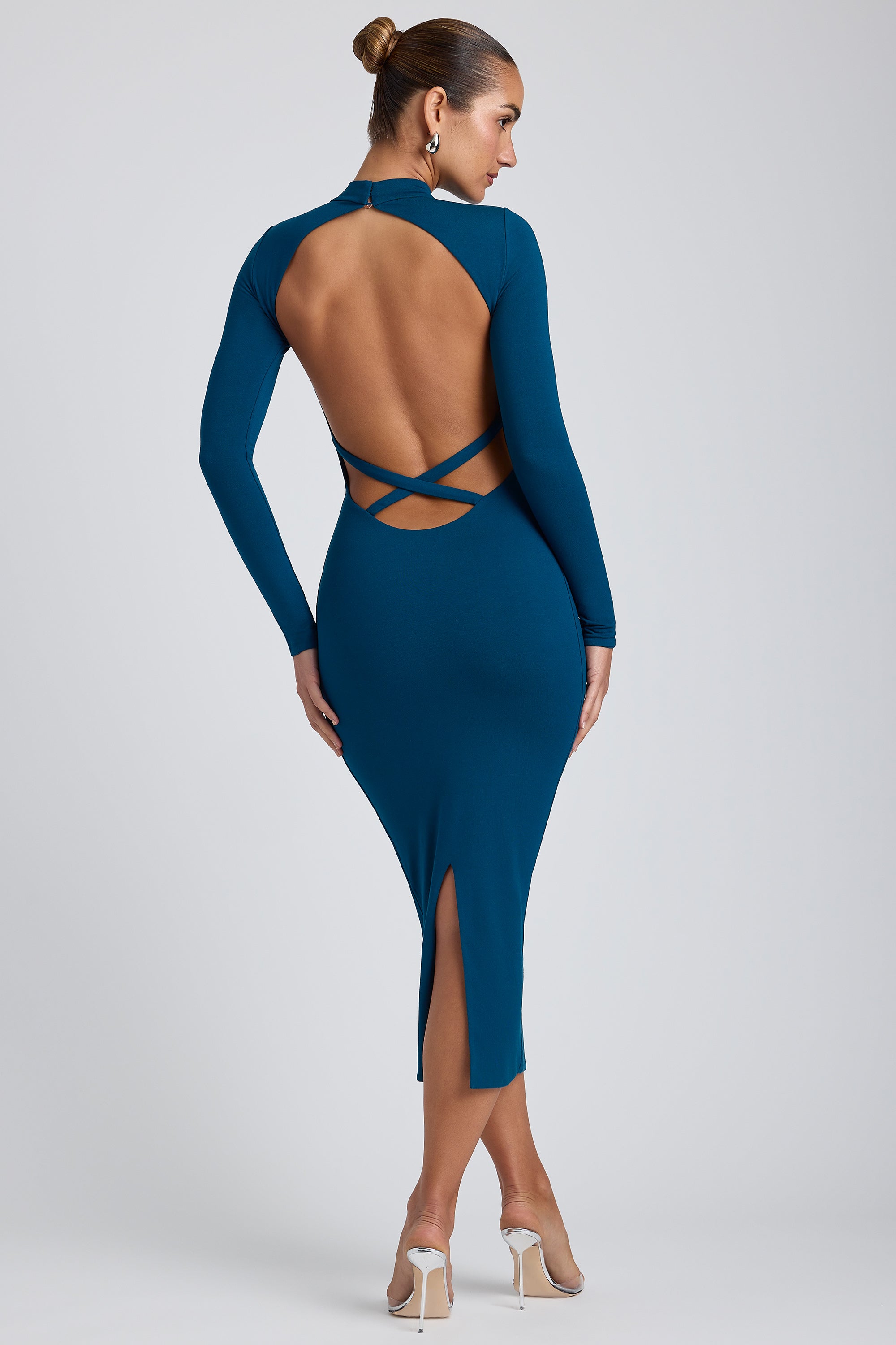 Vestido Modal Cross-Back Midaxi em Deep Teal