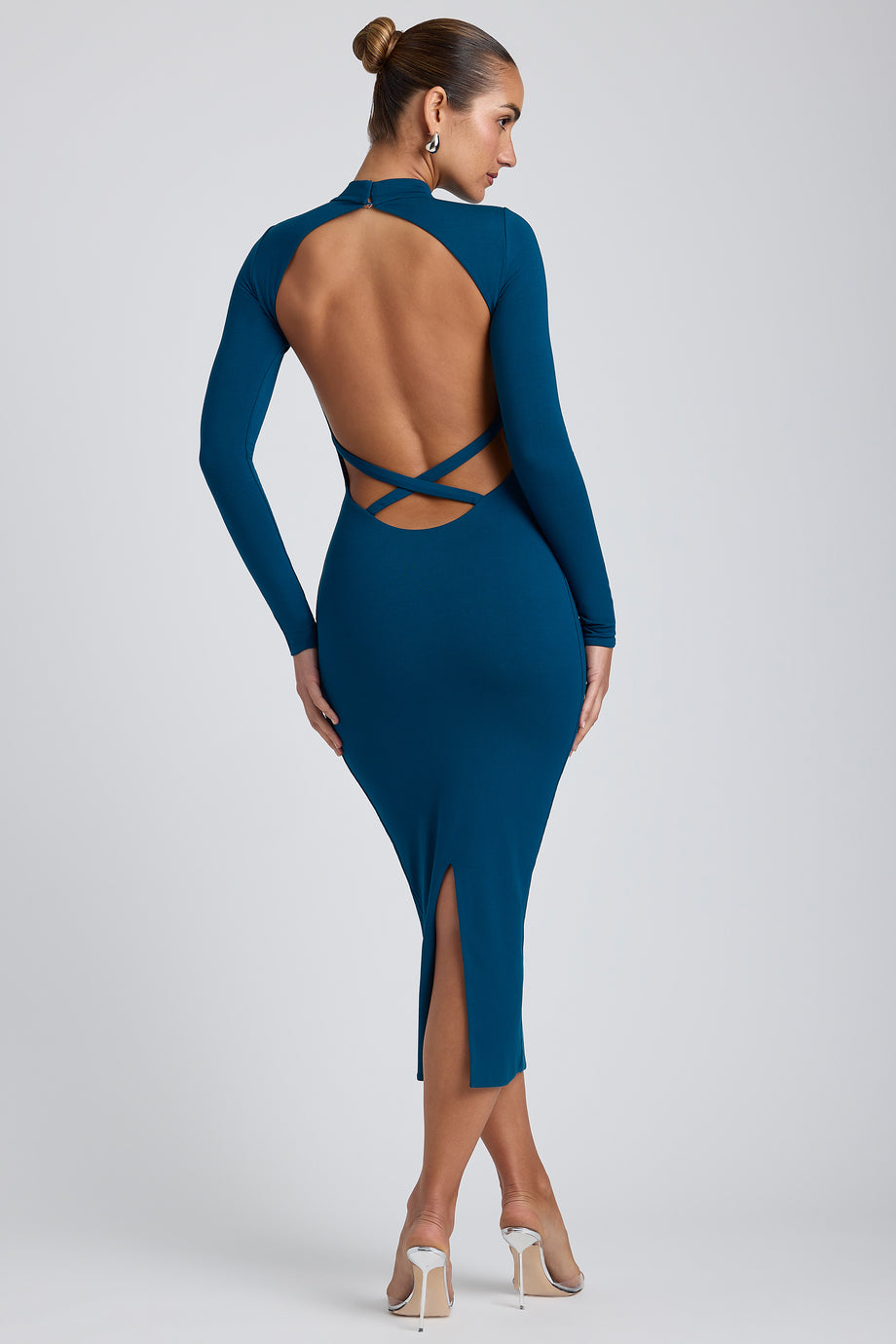 Vestido Modal Cross-Back Midaxi em Deep Teal