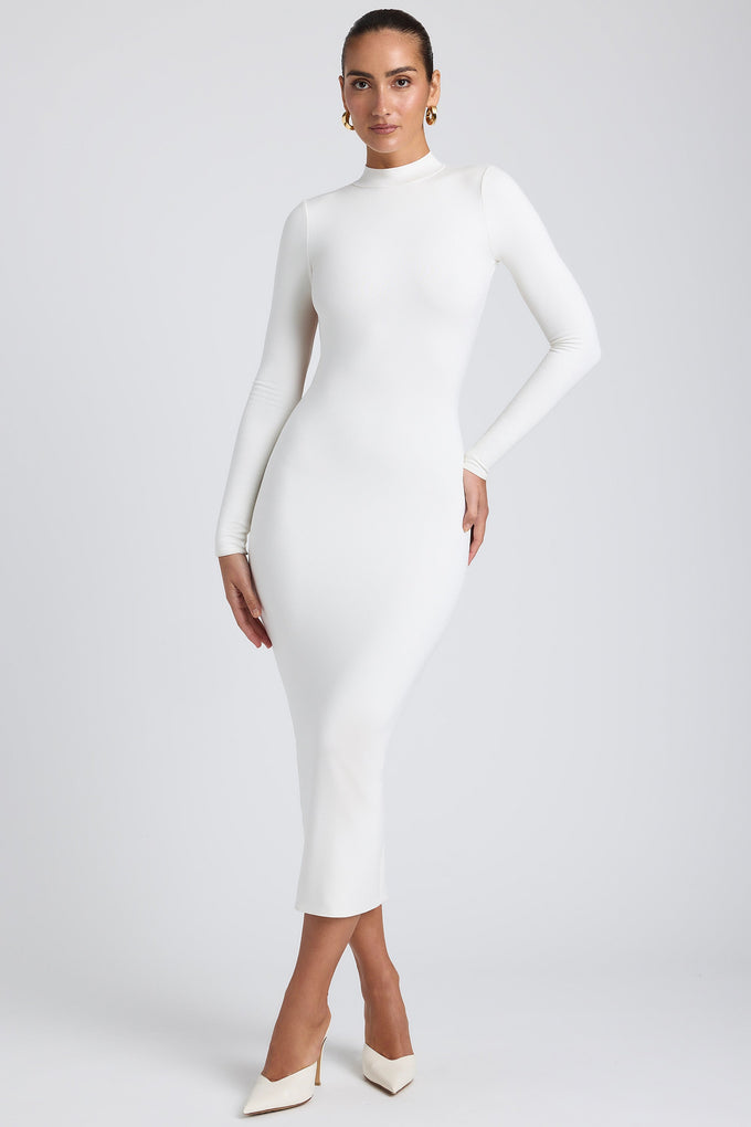Vestido midaxi de modal con espalda cruzada en blanco