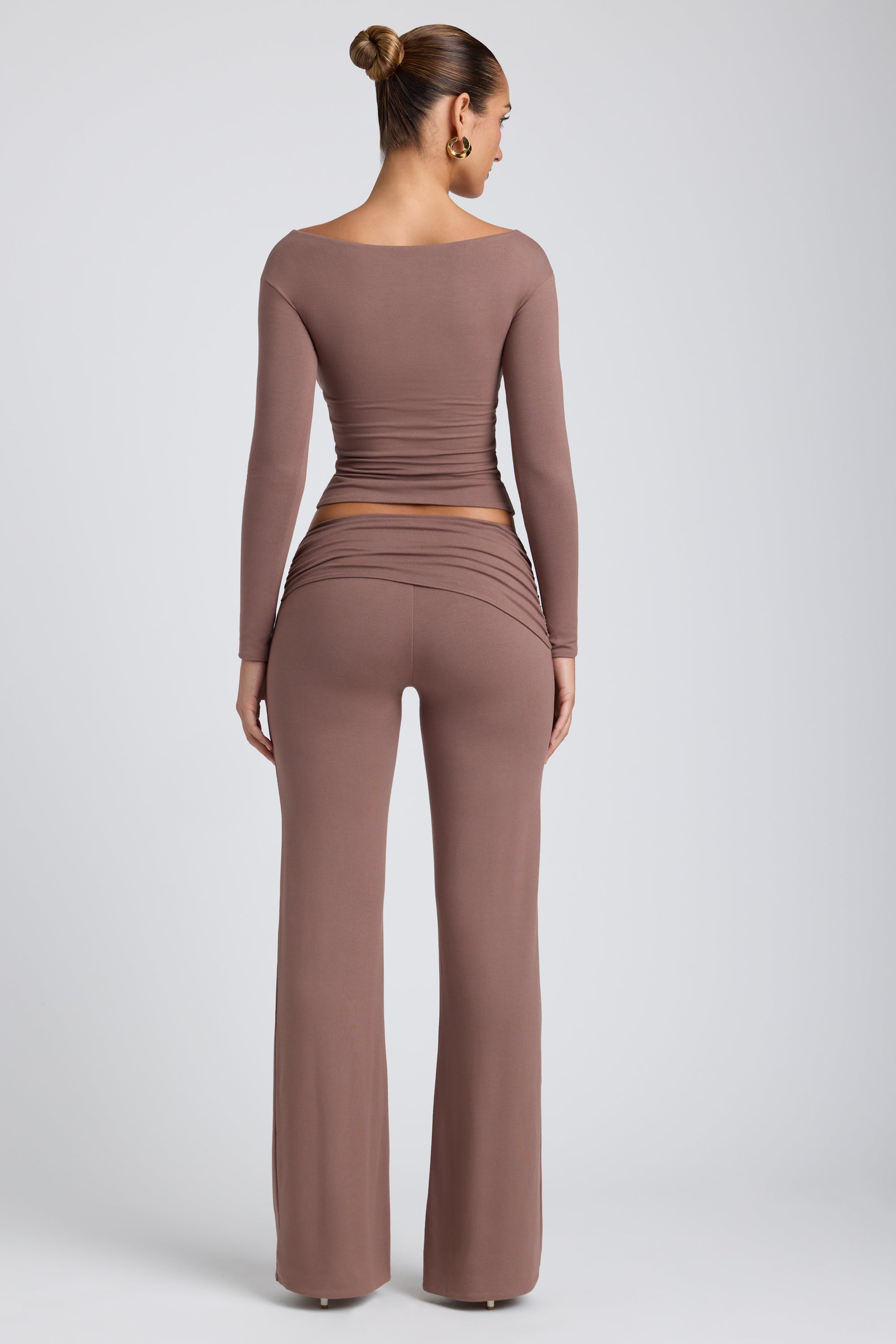 Modal Mid-Rise Straight-Leg Trousers in Taupe