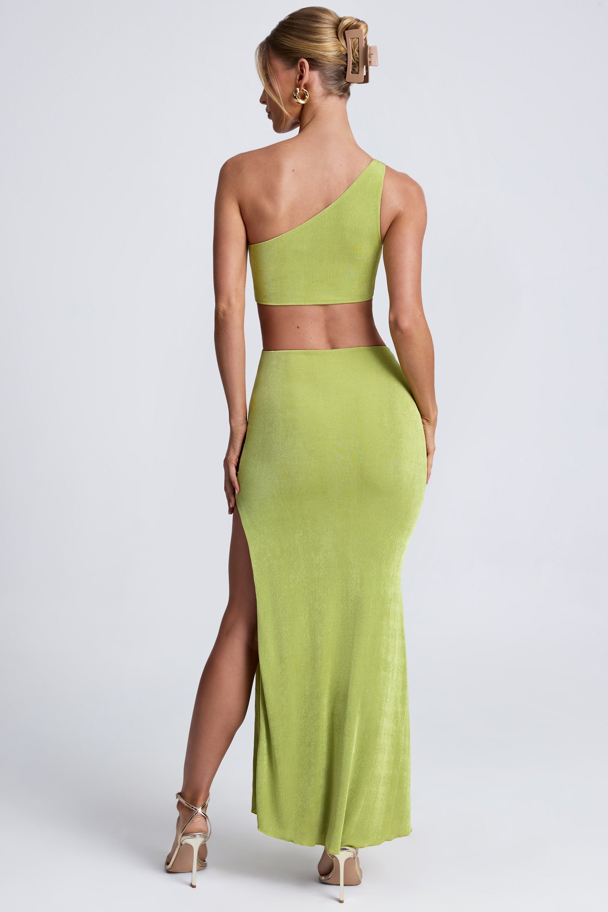 Manami Asymmetric Cut-Out Halterneck Midaxi Dress in Lime Green