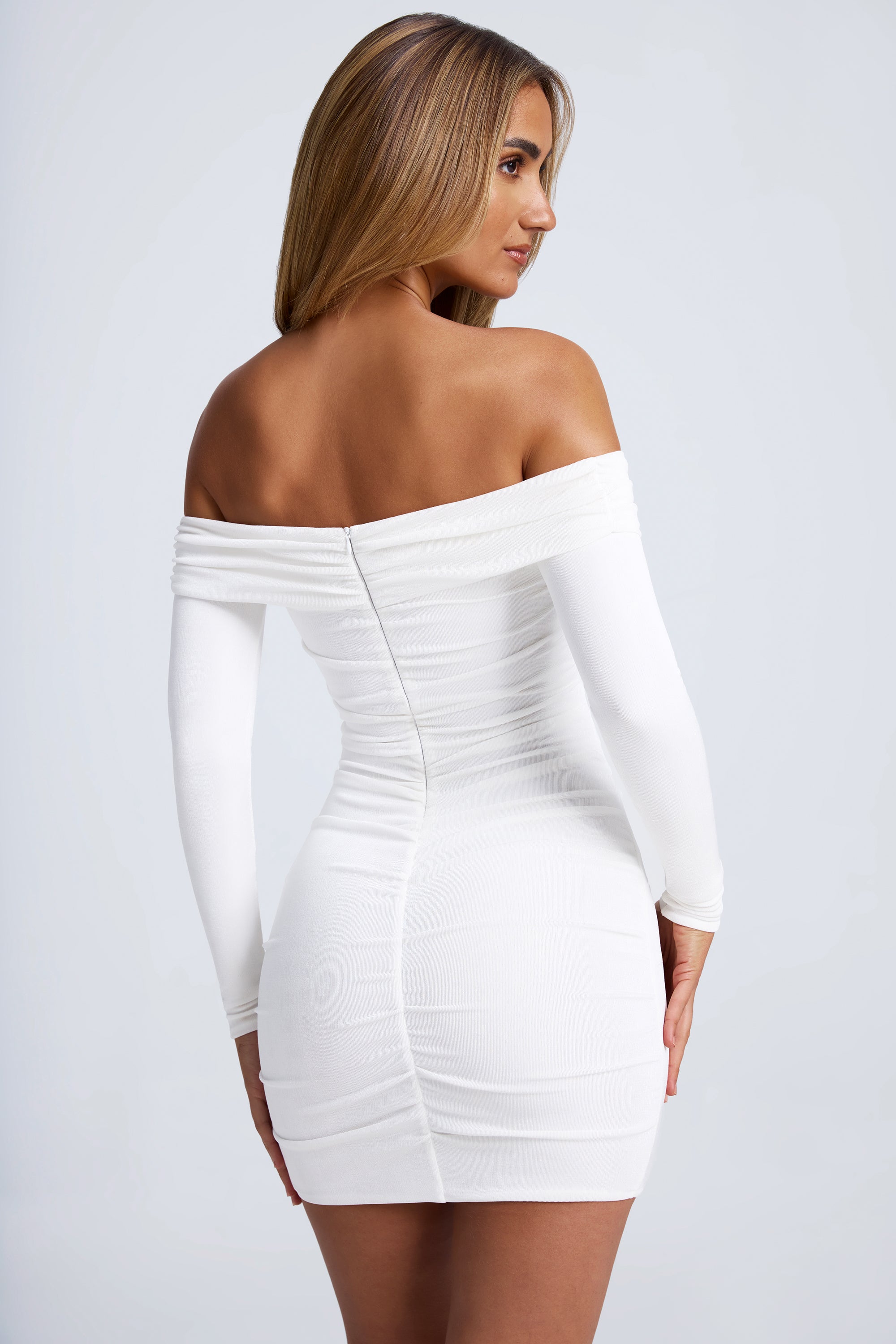 White bodycon fashion off the shoulder dress