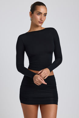 Modal Ruched Long-Sleeve Top in Black