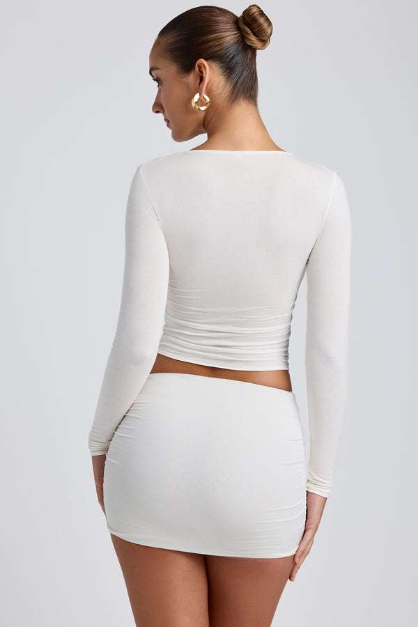 Modal Ruched Long-Sleeve Top in White - 2