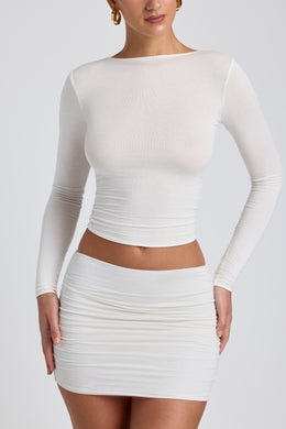Modal Ruched Long-Sleeve Top in White