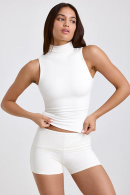 Shorts dobráveis ​​modais canelados de cintura média em branco