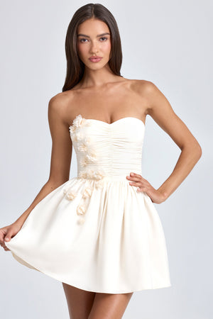 Bandeau Floral-Appliqu Corset Mini Dress in Ivory - 10 | Oh Polly Bandeau Floral-Appliqu Corset Mini Dress in Ivory - 10 | Oh Polly