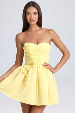 Bandeau Floral-Appliqué Corset Mini Dress in Lemon Sherbet