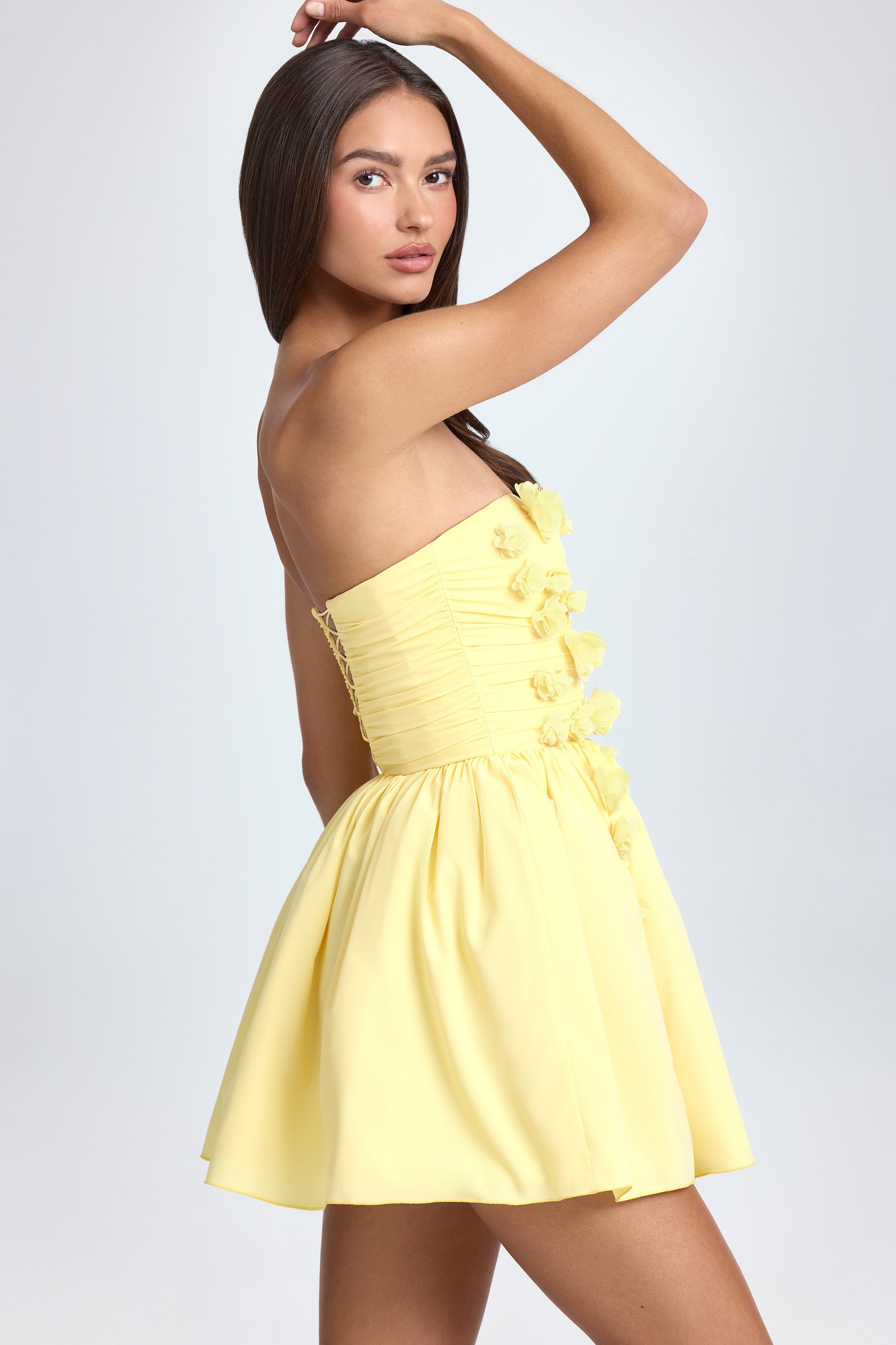 Bandeau Floral-Appliqué Corset Mini Dress Lemon Sherbet