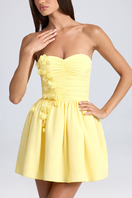 Bandeau Floral-Appliqué Corset Mini Dress in Lemon Sherbet