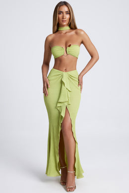 Ruffle-Trim Maxi Skirt in Olive Green