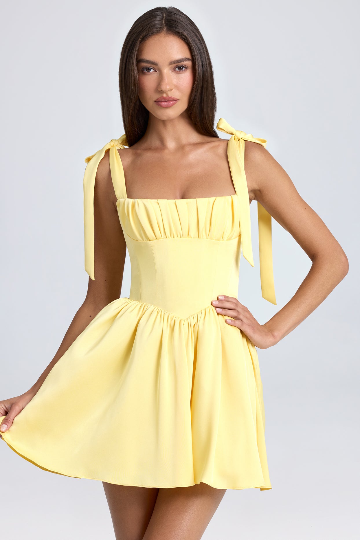 Bellamy Draped Corset Mini Dress in Lemon Sherbet
