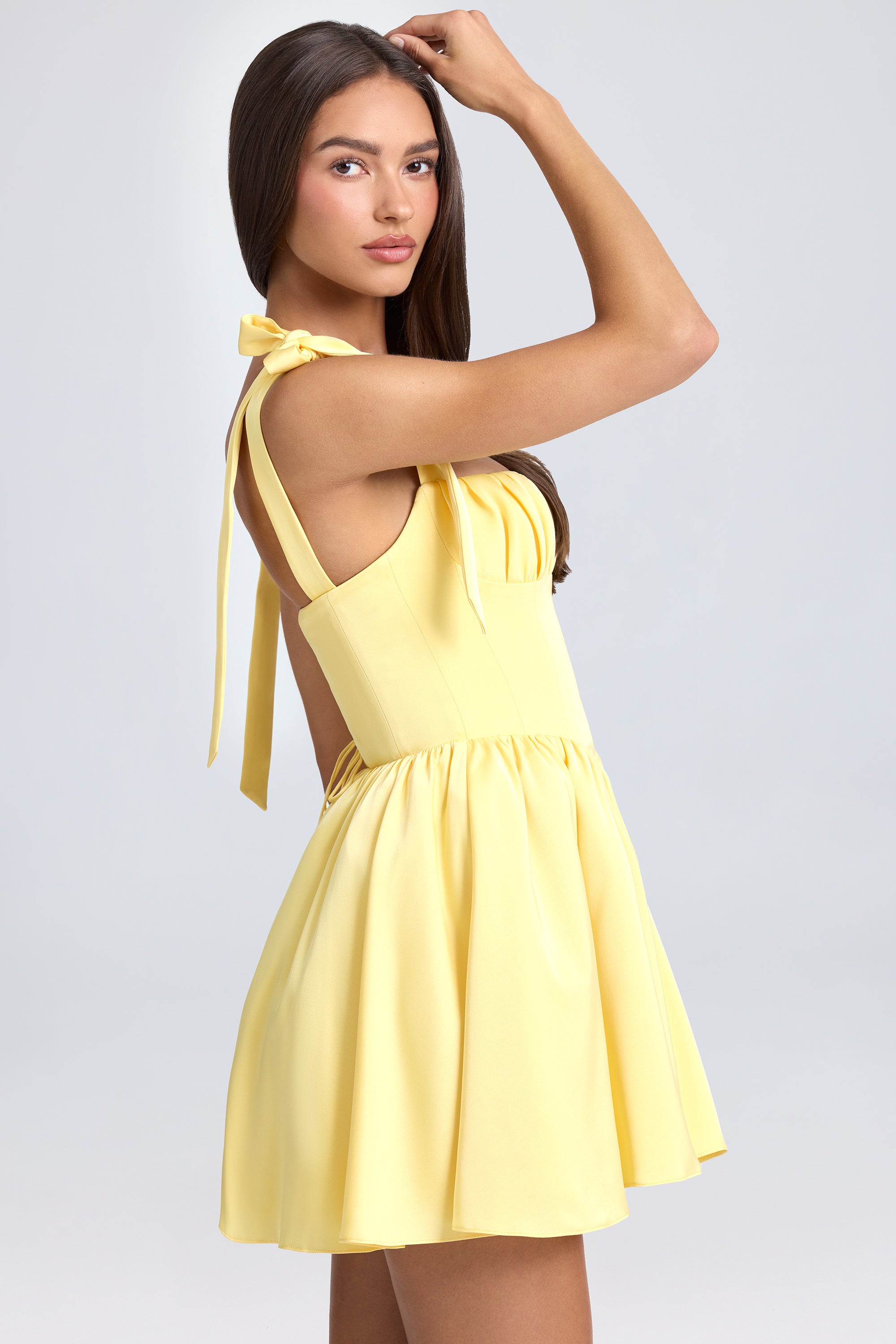 Oh Polly Draped Corset Mini Dress in Lemon Sherbet 8 Regular Length