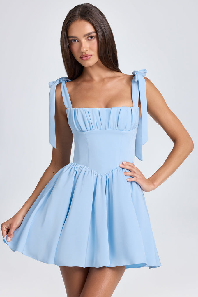 Draped Corset Mini Dress in Powder Blue