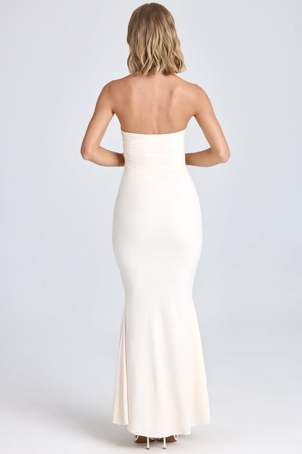 Draped Floral-Appliqué Maxi Dress in Ivory - 2