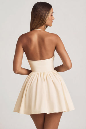 Oh Polly's Sienna wearing the Augusta Mini Dress in Ivory Chiffon fabric perfect for summer garden parties