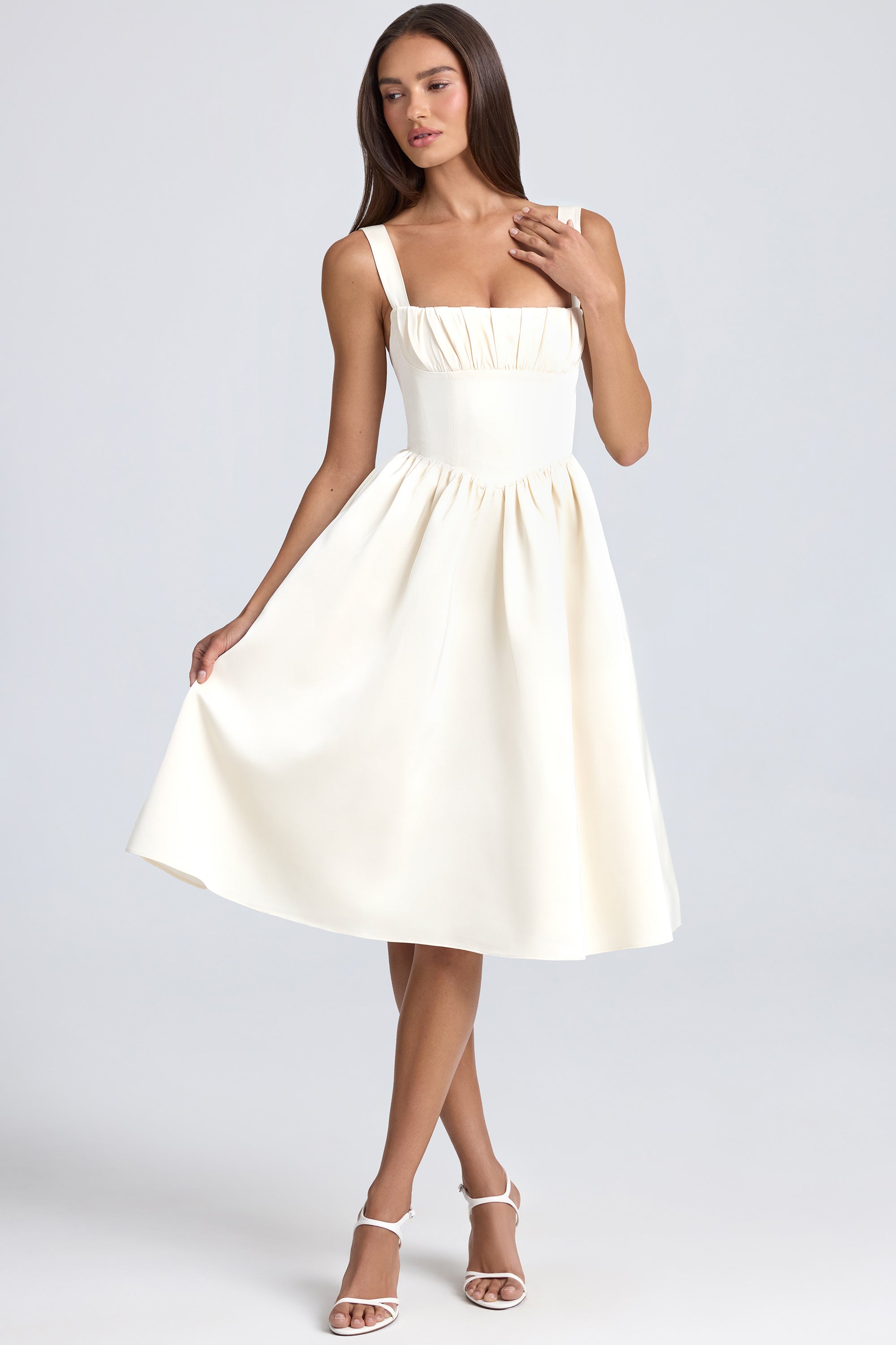 Draped Corset Midaxi Dress in Ivory - 4