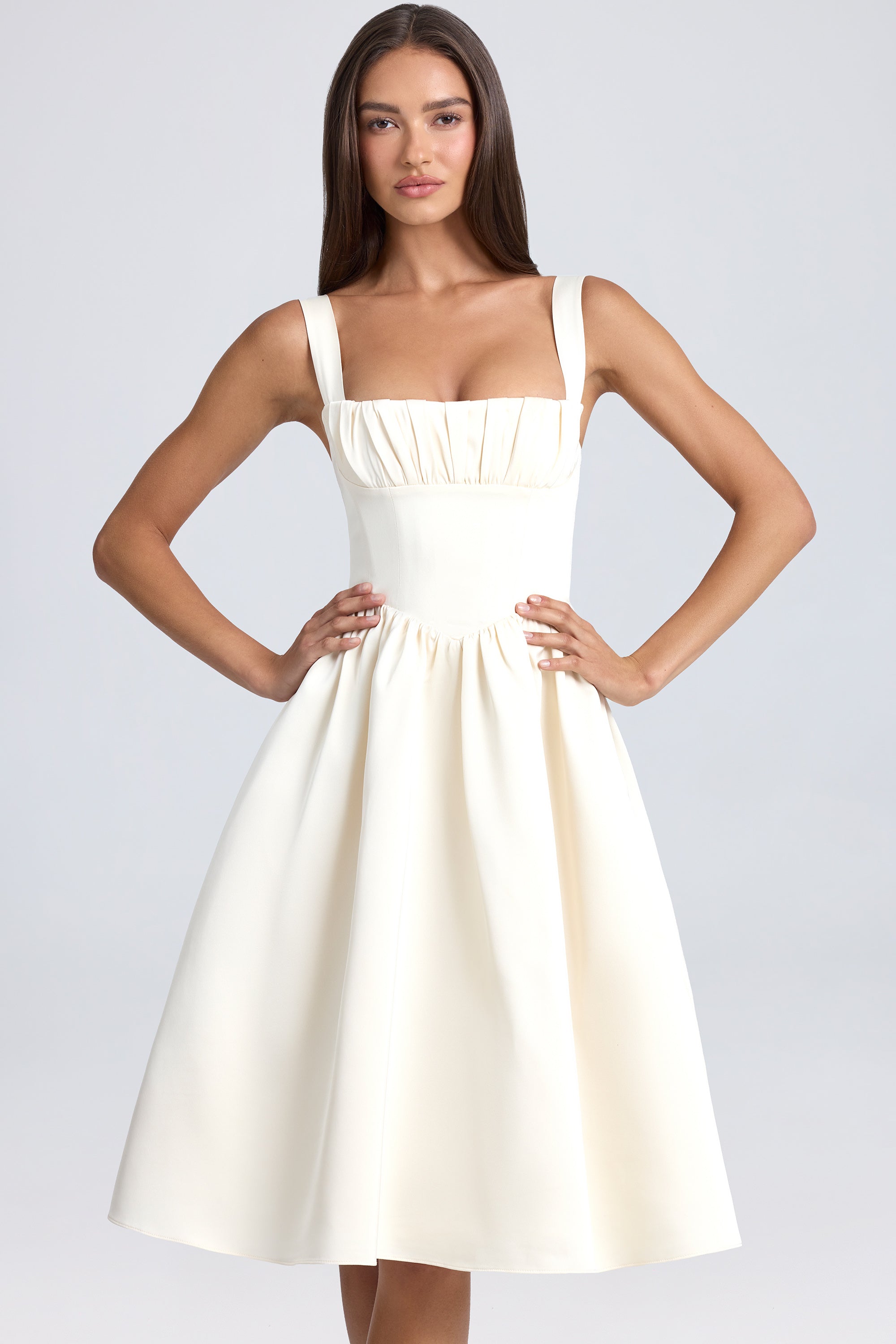 Draped Corset Midaxi Dress in Ivory - 4