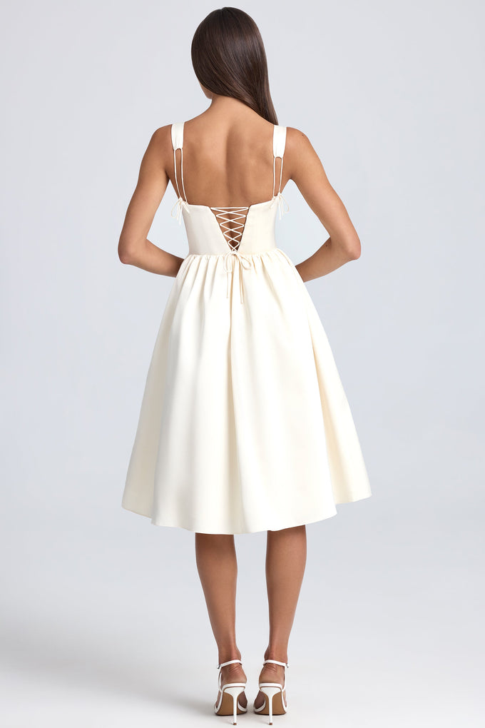 Draped Corset Midaxi Dress in Ivory