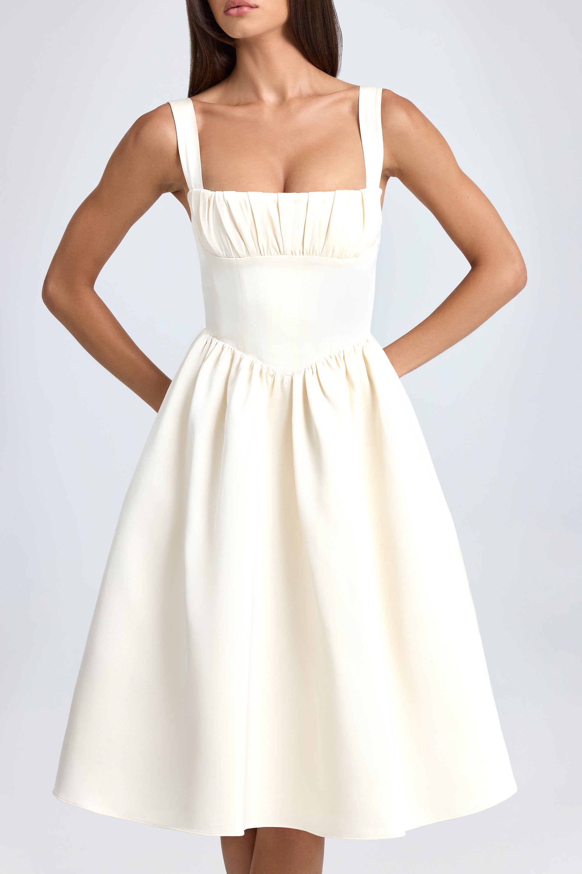 Marguerite Draped Corset Midaxi Dress in Ivory | Oh Polly