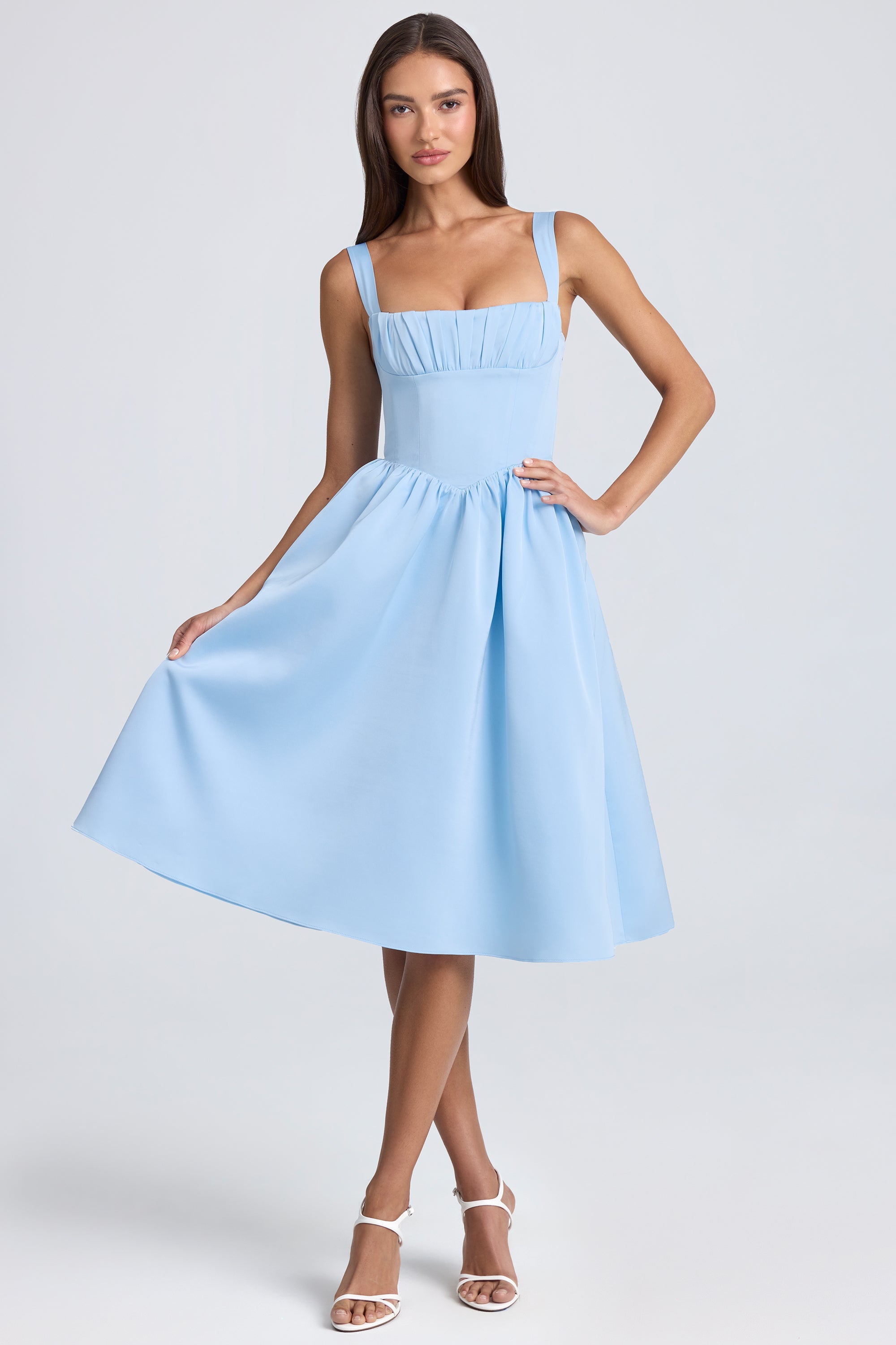 Draped Corset Midaxi Dress in Powder Blue - 10 | Oh Polly