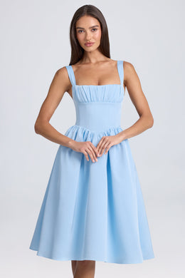 Draped Corset Midaxi Dress in Powder Blue