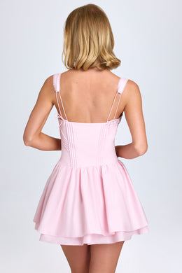 Pintucked Lace-Up Corset Mini Dress in Blush