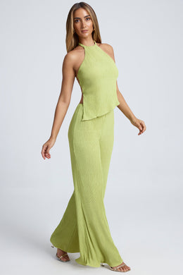 High-Waist Wide-Leg Trousers in Olive Green