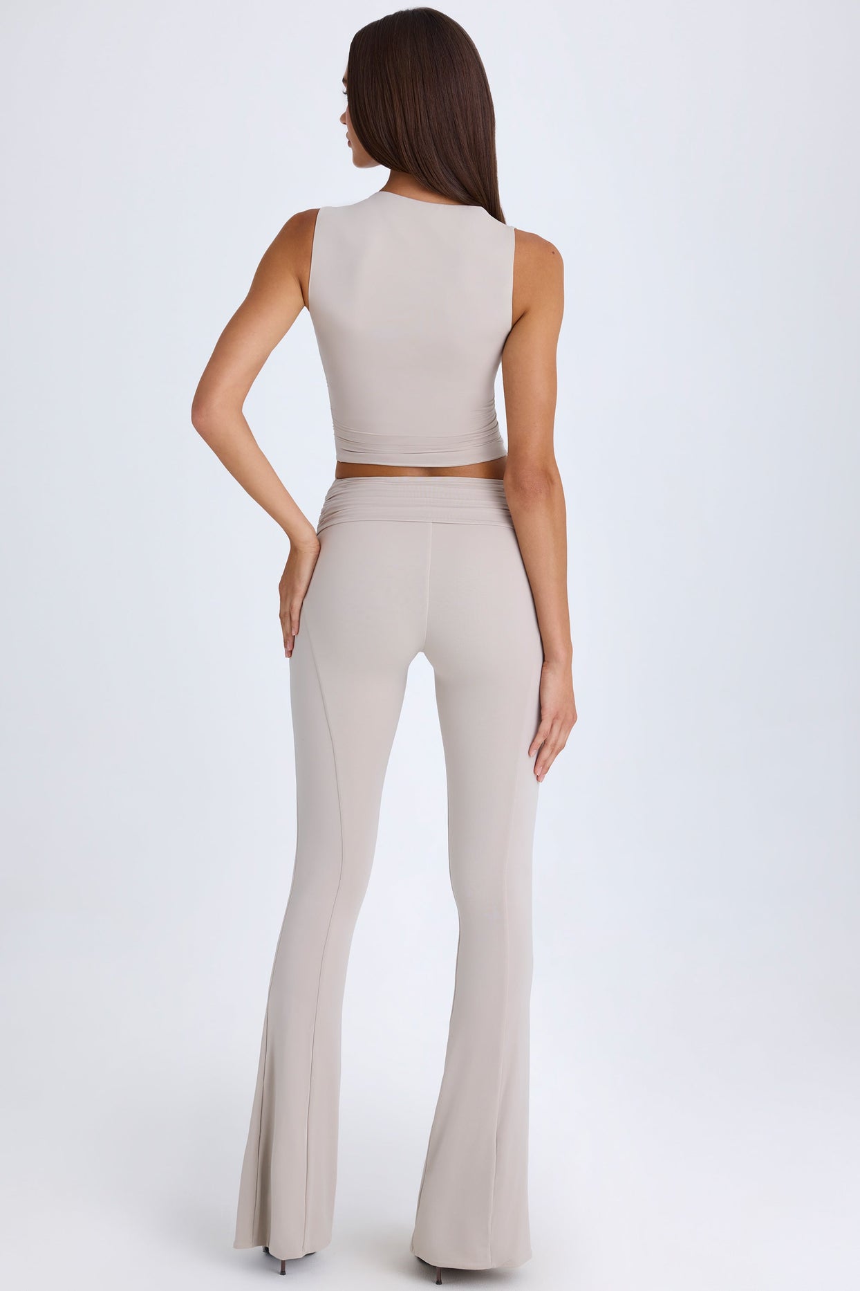 Tall Foldover Flared Trousers in Taupe