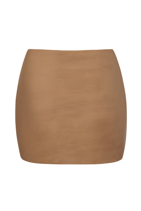 Soft Mesh Low-Rise Micro Mini Slip Skirt in Almond