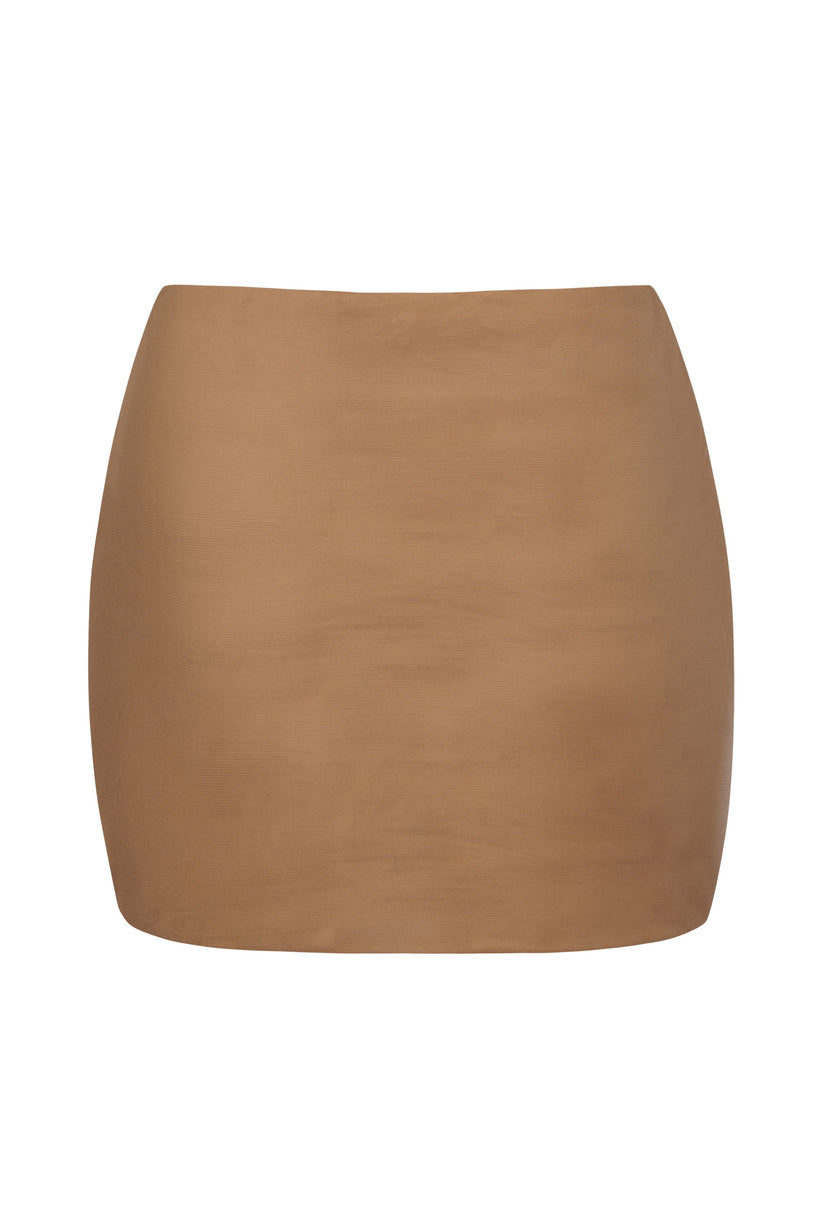 Soft Mesh Low-Rise Micro Mini Slip Skirt in Almond - 2