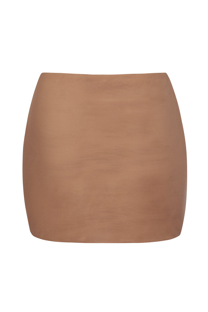 Soft Mesh Low-Rise Micro Mini Slip Skirt in Honey