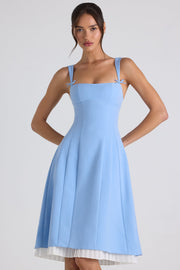 Isadora Bow-Detail Pleated A-Line Midi Dress in Sky Blue | Oh Polly