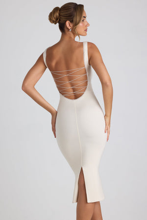 Navi Modal Lace-Trim Midaxi Dress in Ivory | Oh Polly Navi Modal Lace-Trim Midaxi Dress in Ivory | Oh Polly