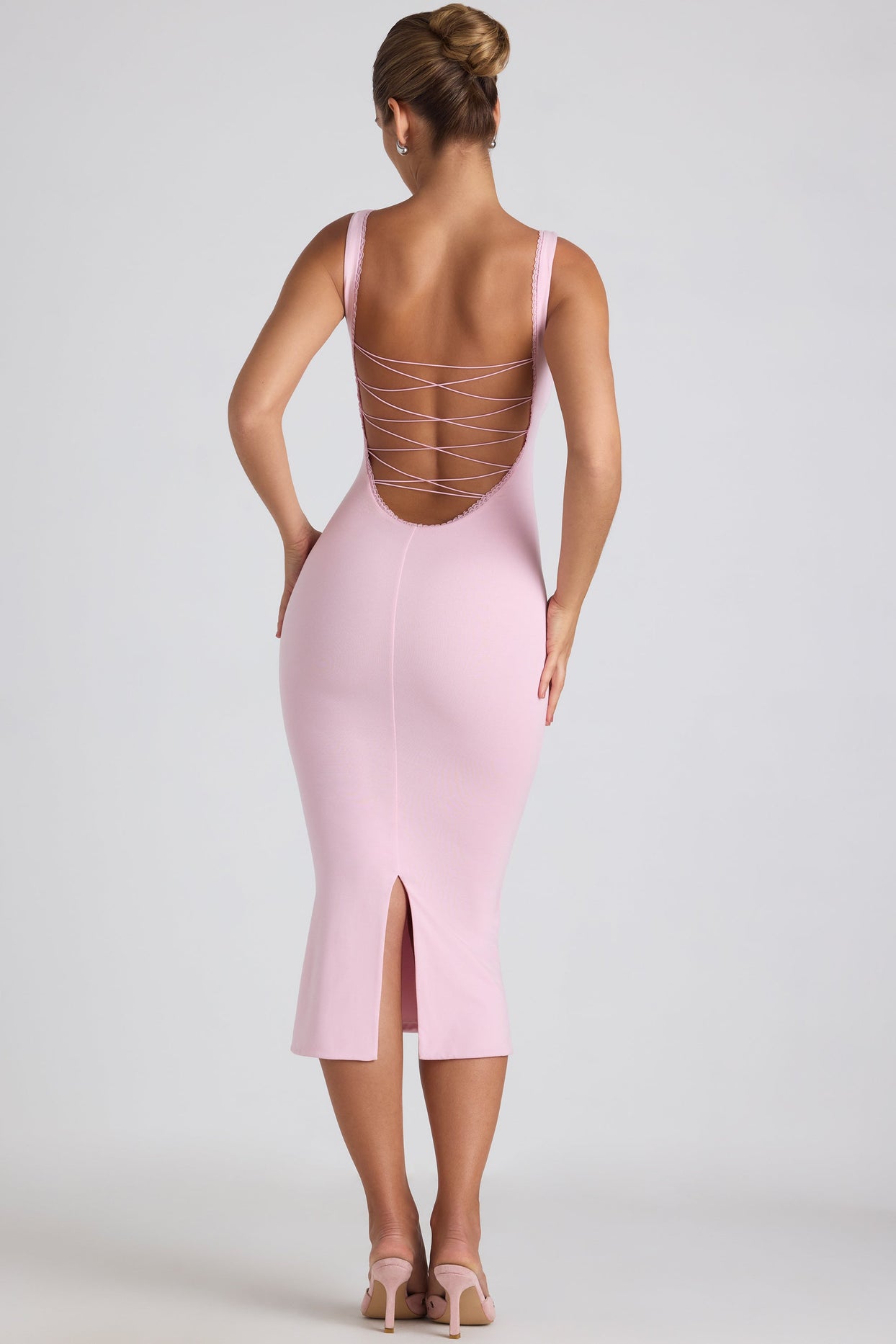 cowl neck pleated midaxi dress in dusty pink Cowl Neck Pleated A-Line Chiffon Midi Dress - Blush Pink
