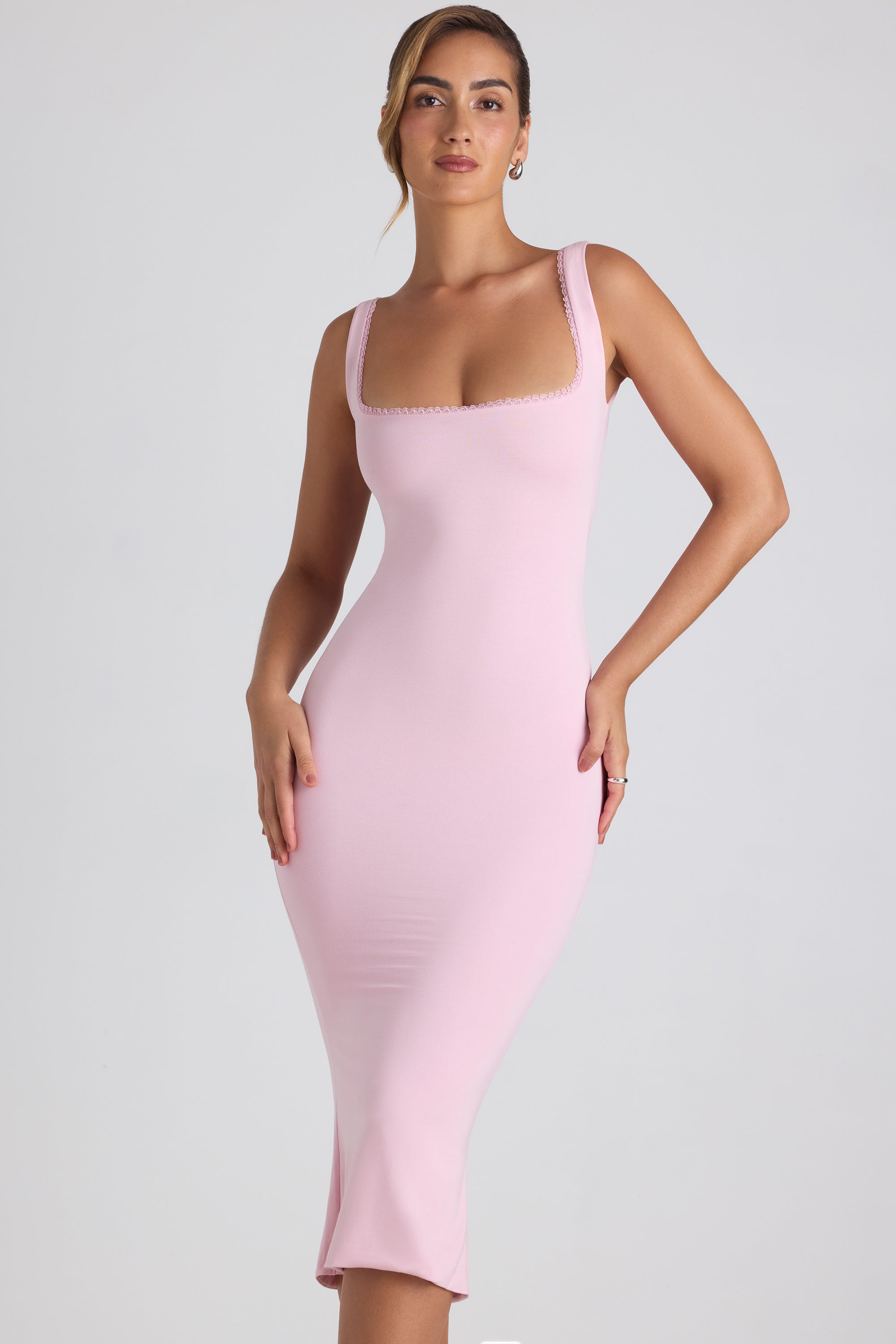 Navi Modal Lace-Trim Midaxi Dress in Soft Pink | Oh Polly – Oh