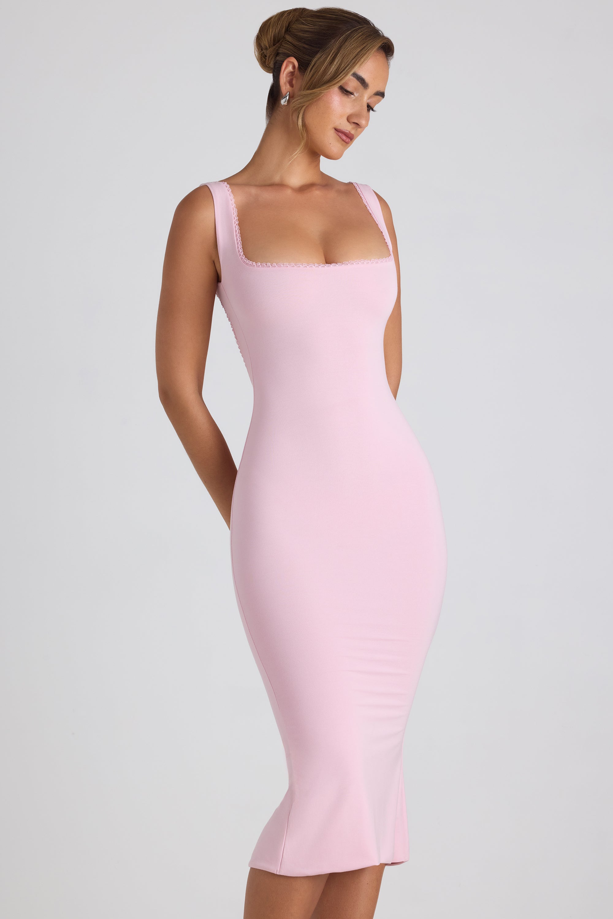 Navi Modal Lace-Trim Midaxi Dress in Soft Pink | Oh Polly