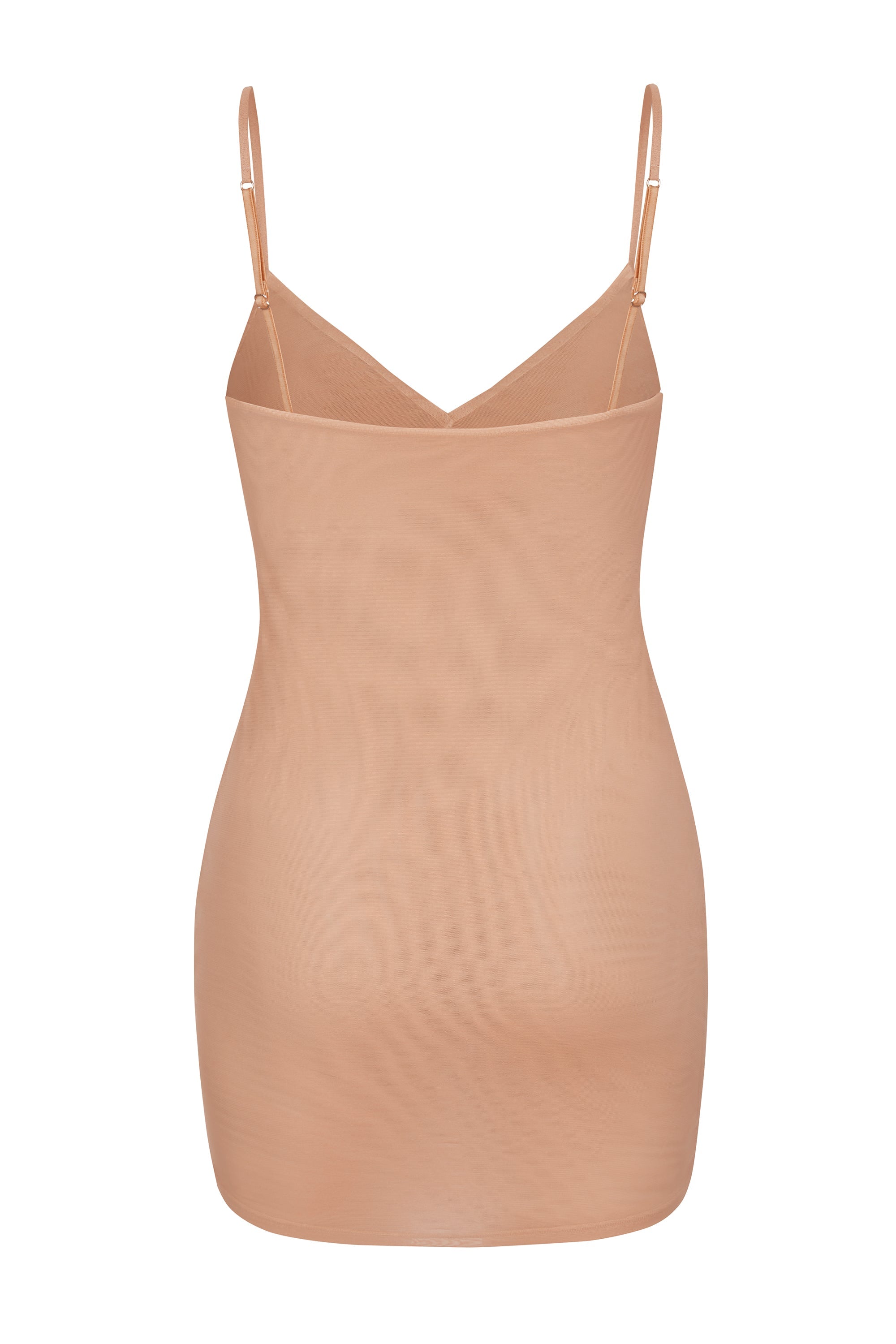 Soft Mesh V-Neck Mini Slip Dress in Warm Peach